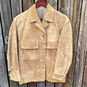 Mens Shacket Leather Suede Tan Button Front Medium Pockets Jacket